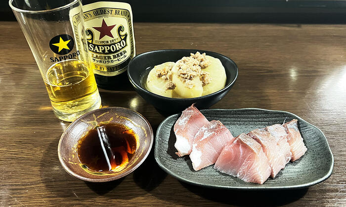 ぶりとビールの写真